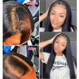 Straight #1B Natural Black U Part Wig, 100% Virgin Human Hair, 180% Density - Before and After Transformation.