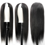 Straight #1B Natural Black V Part Wig, 100% Virgin Human Hair, 180% Density