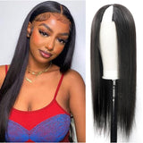 Straight #1B Natural Black V Part Wig, 100% Virgin Human Hair, 180% Density.