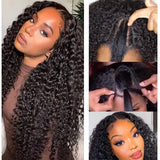 Deep wave U part wig in natural black, 100% virgin human hair, 180% density.