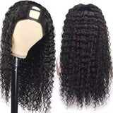 Deep wave U part wig in natural black, 100% virgin human hair, 180% density.