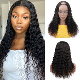 Deep wave natural black U-part wig, 100% virgin human hair, 180% density.