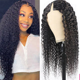 Deep Wave #1B Natural Black V Part Wig, Virgin Human Hair, 180% Density