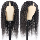 Deep wave V part wigs in natural black, 100% virgin human hair, 180% density.