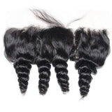 Loose wave 13x4 virgin human hair frontal in natural black.