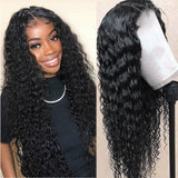 Deep Wave Full Frontal 13*4 Transparent Lace Wig in Natural Black, premium human hair extensions with defined waves.