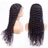 Deep Wave Full Frontal 13*4 Transparent Lace Wig in Natural Black, showcasing defined bouncy waves and seamless blend with natural hair.