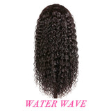 Water Wave Full Frontal 13x4 Transparent Lace Wig in Natural Black with flowing, soft beachy waves.