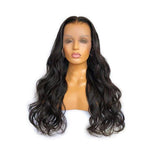 Body Wave HD Full Frontal 13*4 Lace Wig in Natural Black displayed on a mannequin head.