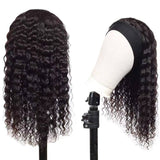 Deep Wave Glueless Headband Wig Natural Black 180% Density, human hair, voluminous curls.