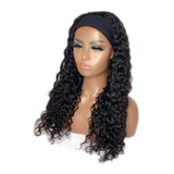 Deep Wave Glueless Headband Wig in Natural Black with 180% Density - Human Hair Extensions, Deep Wave Pattern.