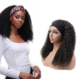 Kinky Curly Glueless Headband Wig Natural Black 180% Density, premium human hair, realistic curls.