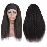 Kinky Straight Glueless Headband Wig, Natural Black, 180% Density, 100% Human Hair.