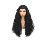 Water wave glueless headband wig in natural black, 180% density.