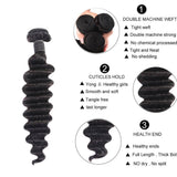 Loose deep curly virgin human hair bundle, natural black, 100 grams, double machine weft, tight curls.