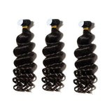 Loose deep curly virgin human hair bundles in natural black, showcasing defined, bouncy curls.