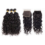 3 Bundle Deals With 4*4 Transparent Closure Natural Curly Virgin Human Hair Natural BlackHuman Hair Weave Deals Body Wave