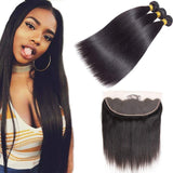 3 Bundle Deals With 13*4 Transparent Frontal Straight Virgin Human Hair Natural BlackHuman Hair Weave Deals Body Wave