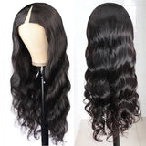 Body Wave V Part Wig in Natural Black, 100% Virgin Human Hair, 180% Density.